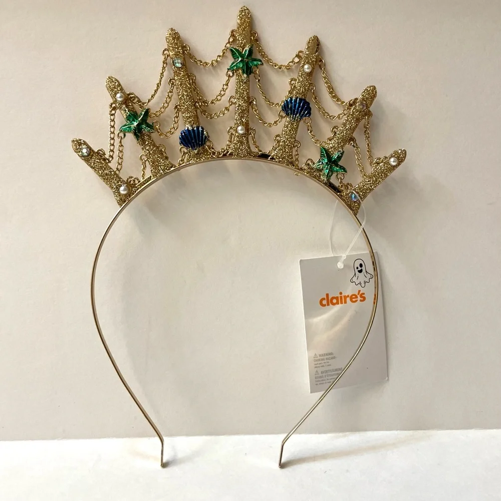 Claire’s Gold Glitter Shell and Pearl Mermaid Headband